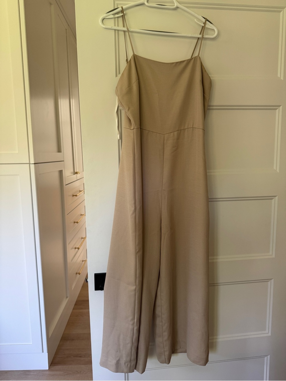 Aritzia Beige Wide-Leg Jumpsuit